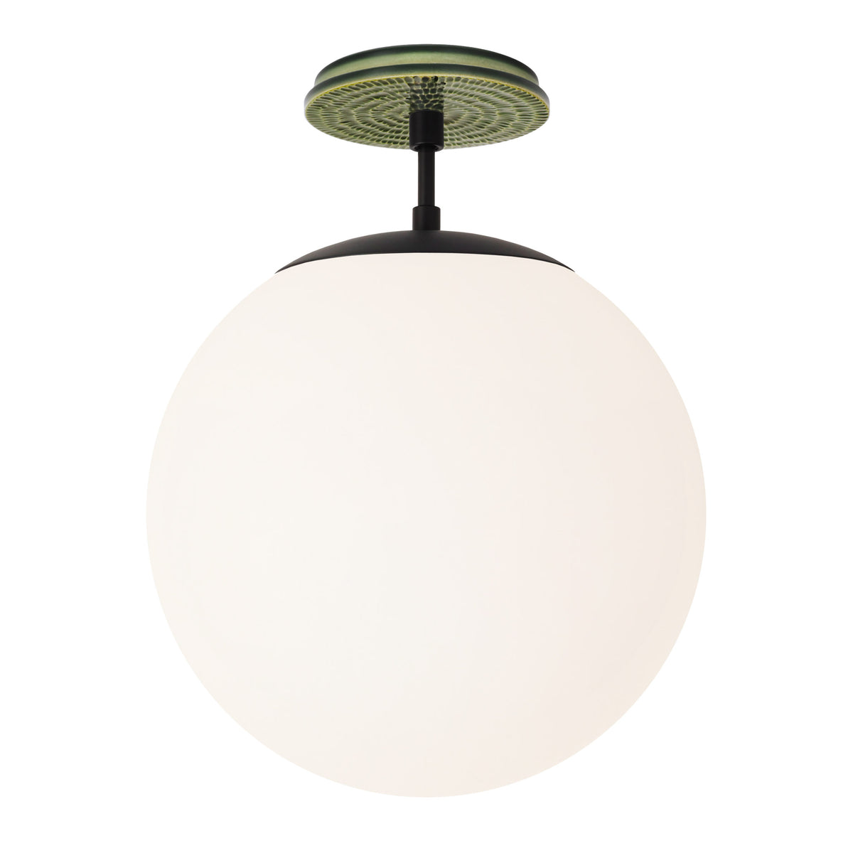 Alto Surface 12” shown in Matte Black with a Forest Green Sunflower Ceramic Canopy