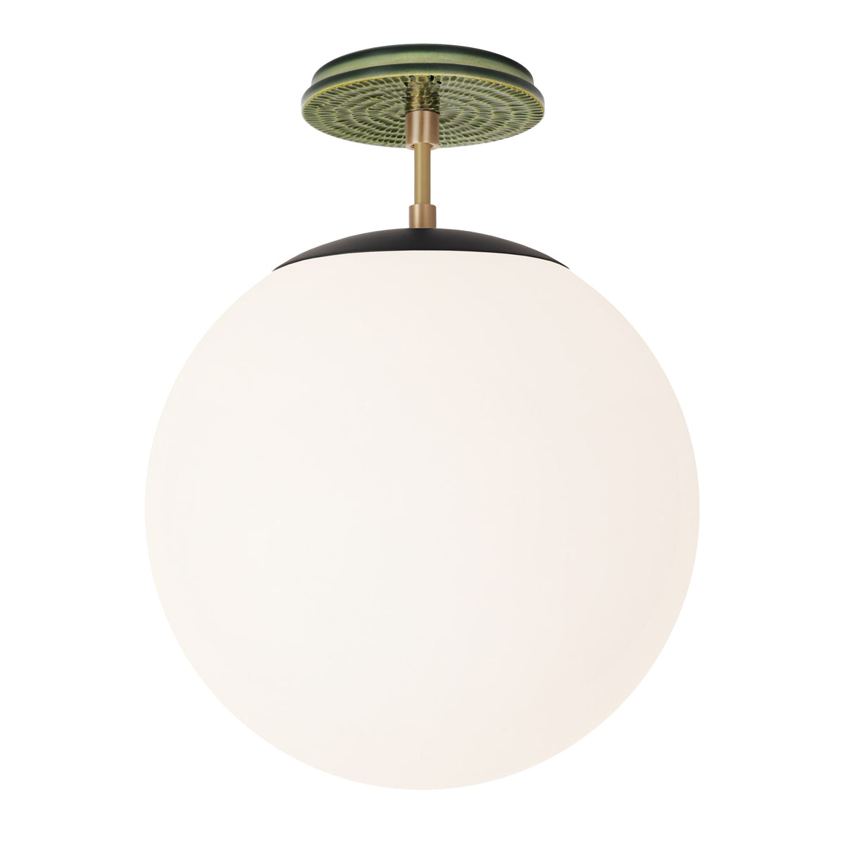 Alto Surface 12” shown in Matte Black with Brass and a Forest Green Sunflower Ceramic Canopy