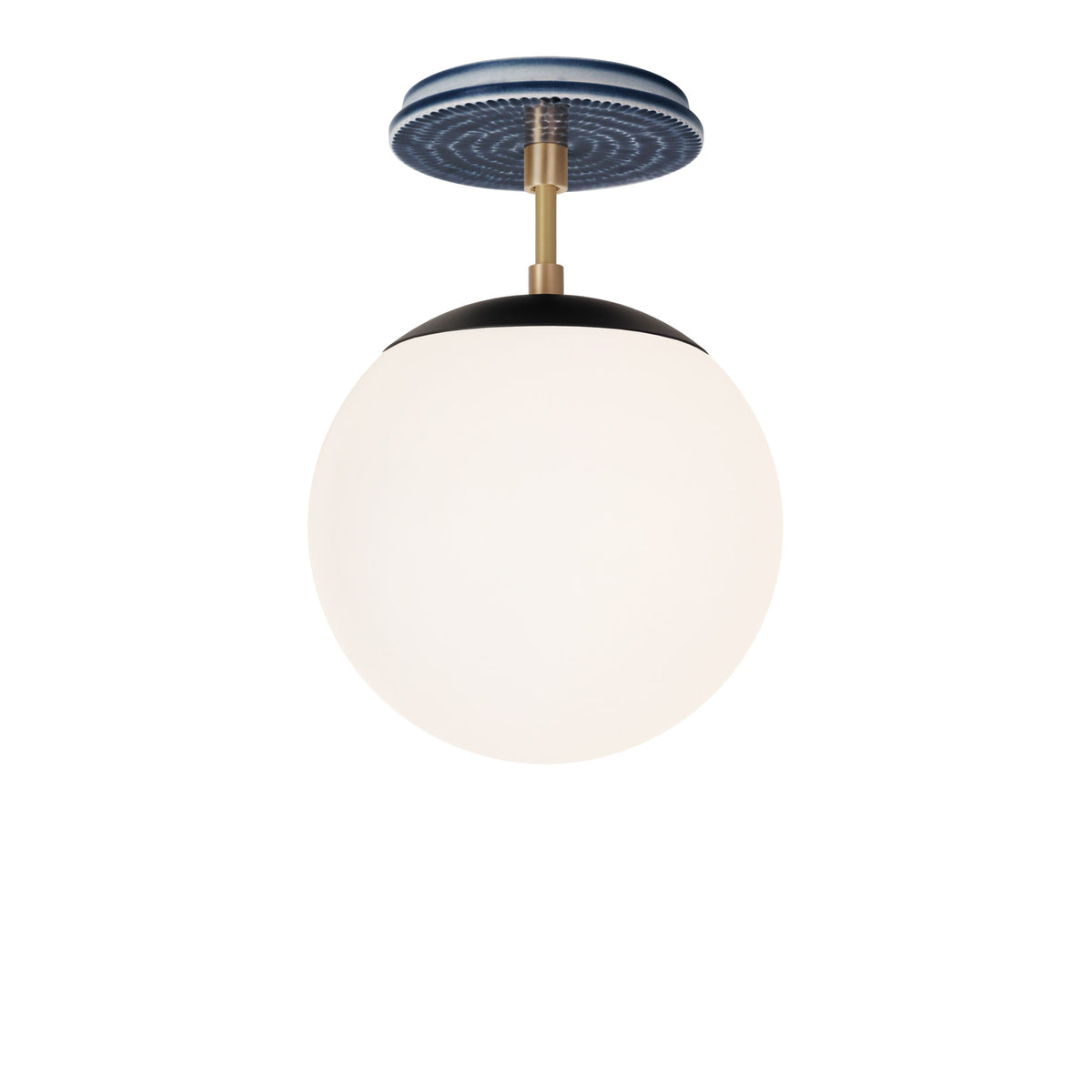 Alto Surface 8" shown in Matte Black with Brass and an Indigo Blue Sunflower Ceramic Canopy