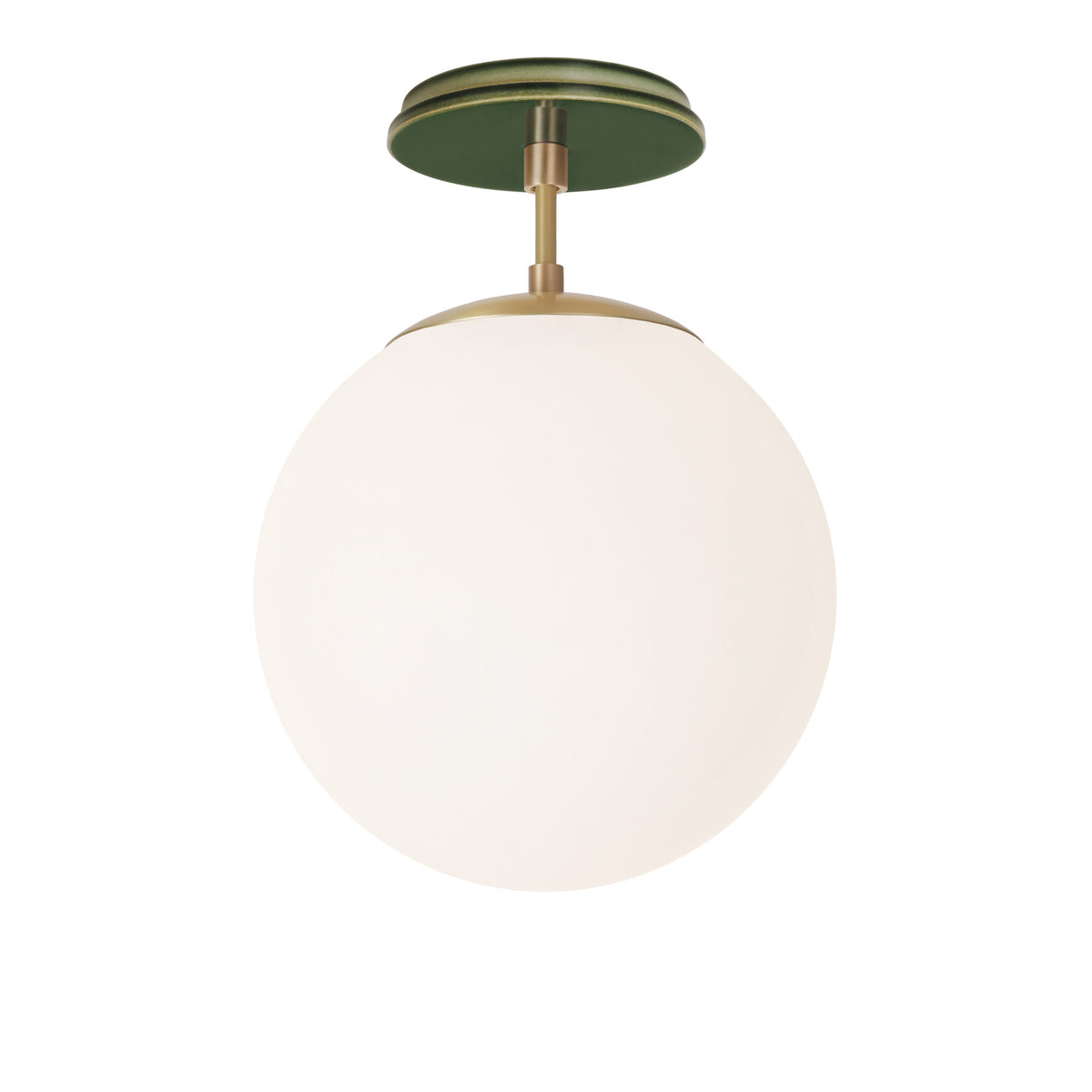 Alto Surface 10” shown in Brass with a Forest Green Swift Ceramic Canopy