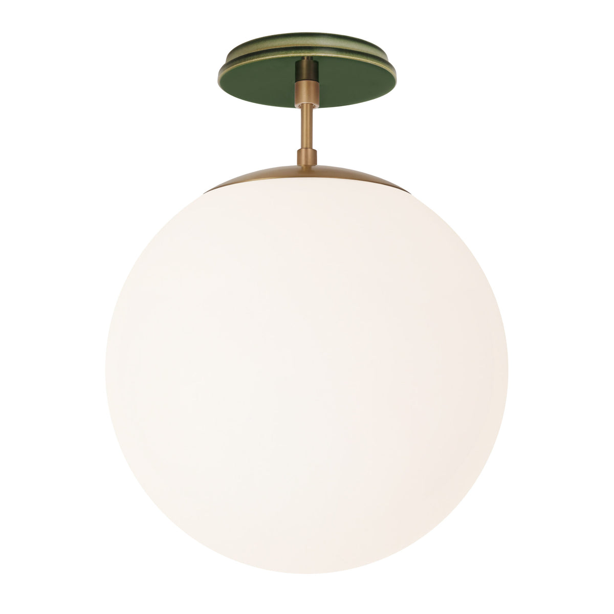 Alto Surface 12” shown in Heirloom Brass with a Forest Green Swift Ceramic Canopy