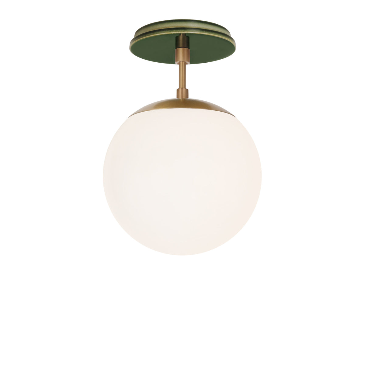 Alto Surface 8" shown in Heirloom Brass with a Forest Green Swift Ceramic Canopy