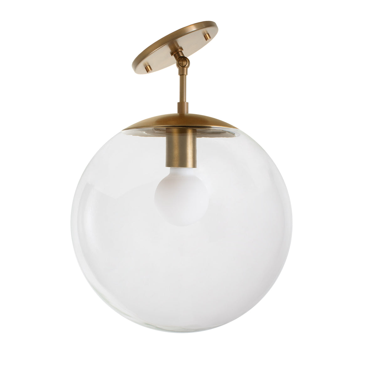 Alto Surface 12" for Vaulted Ceiling shown in Heirloom Brass with a Clear 12" Globe