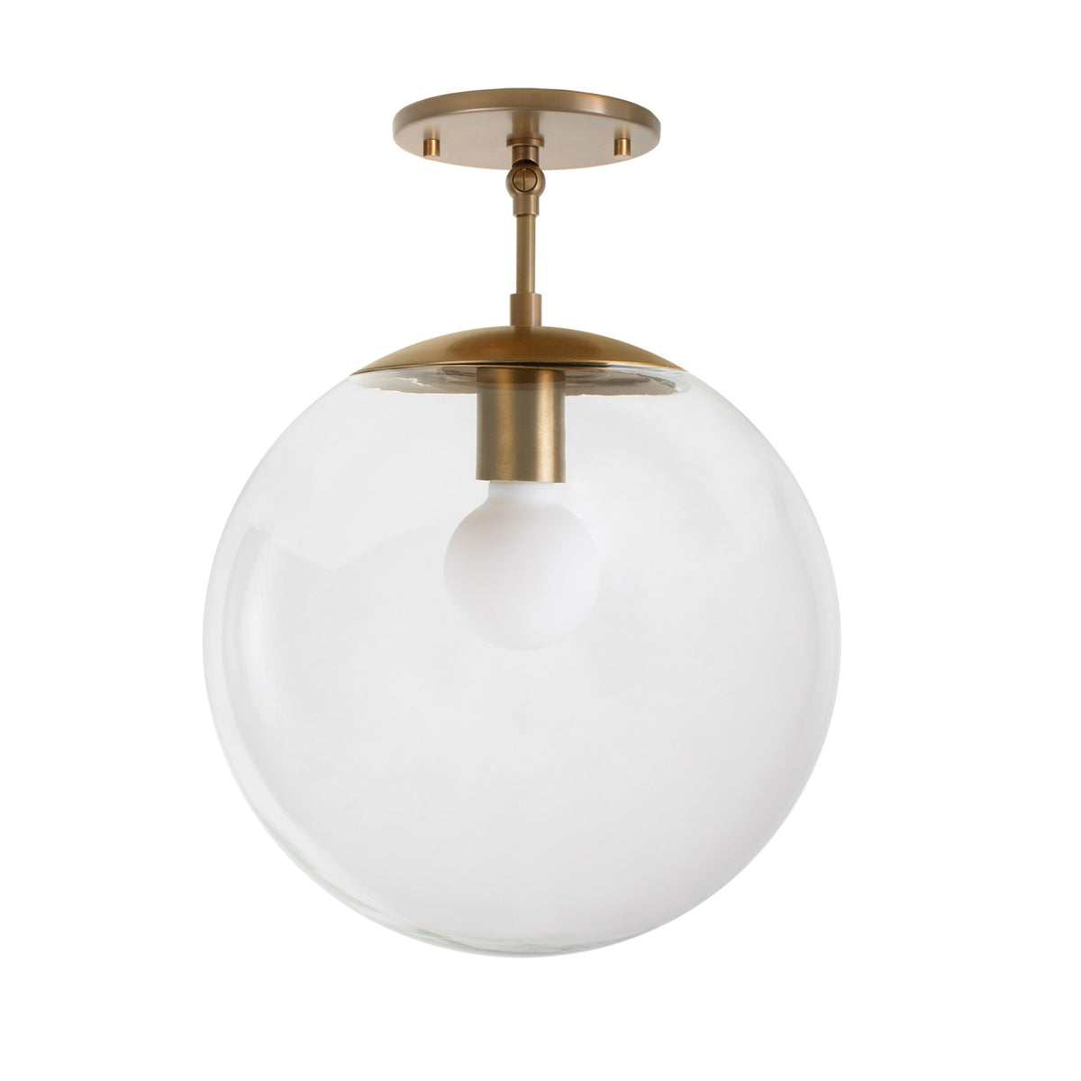 Alto Surface 12" for Vaulted Ceiling shown in Heirloom Brass with a Clear 12" Globe