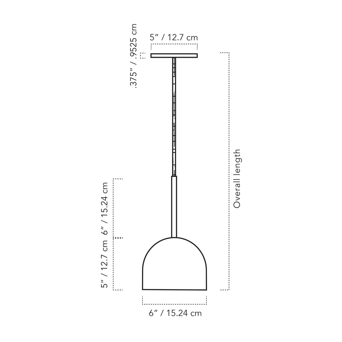 A Technical Drawing Of The Amélie Cord 6" Pendant Light