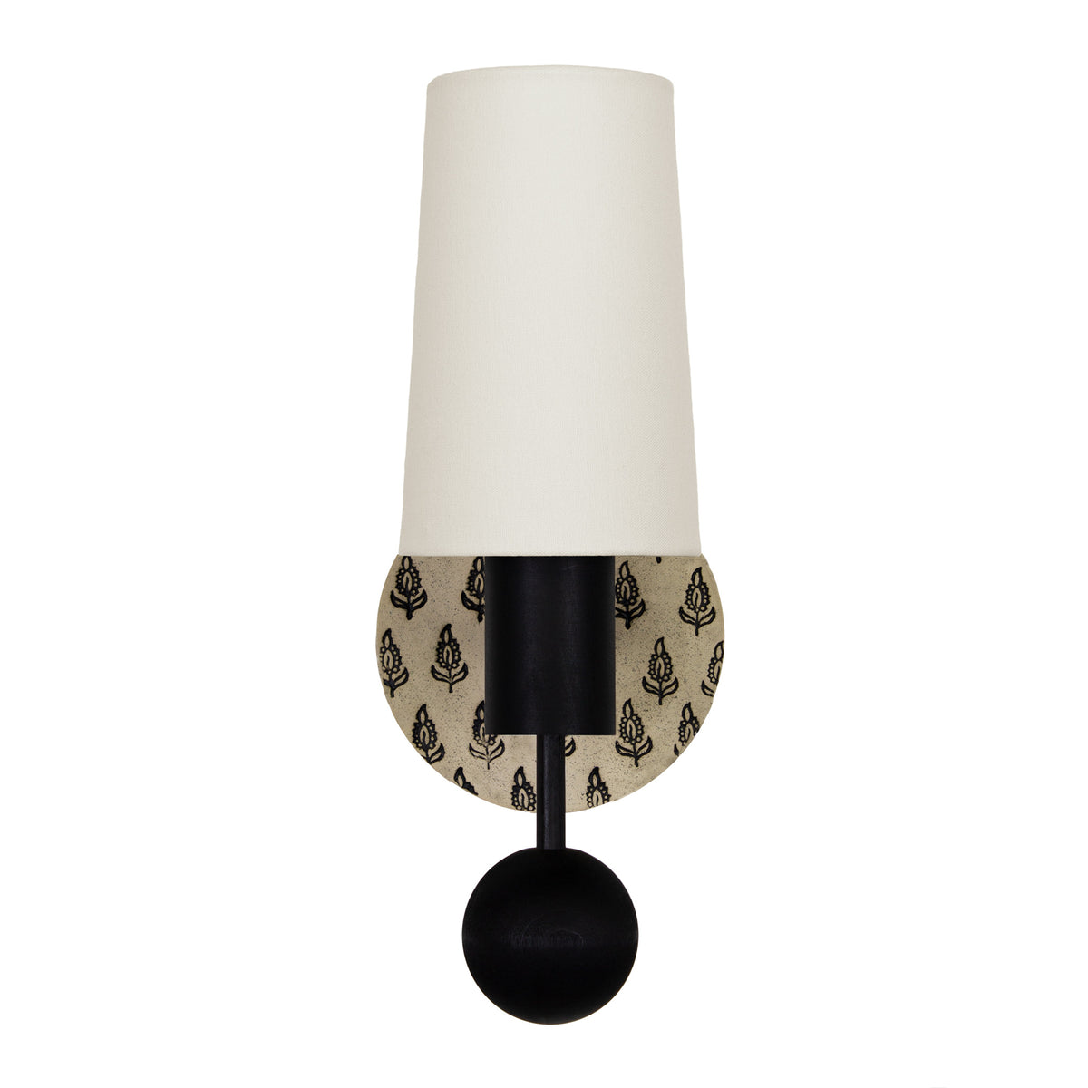 Amherst sconce shown in Black Stained with Black and Cream Floral ceramic