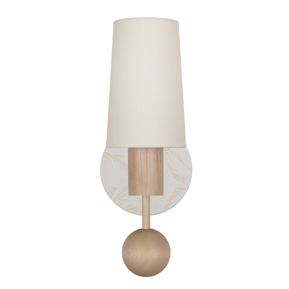 Amherst sconce shown in Maple with Natural White Tanglewood Ceramic