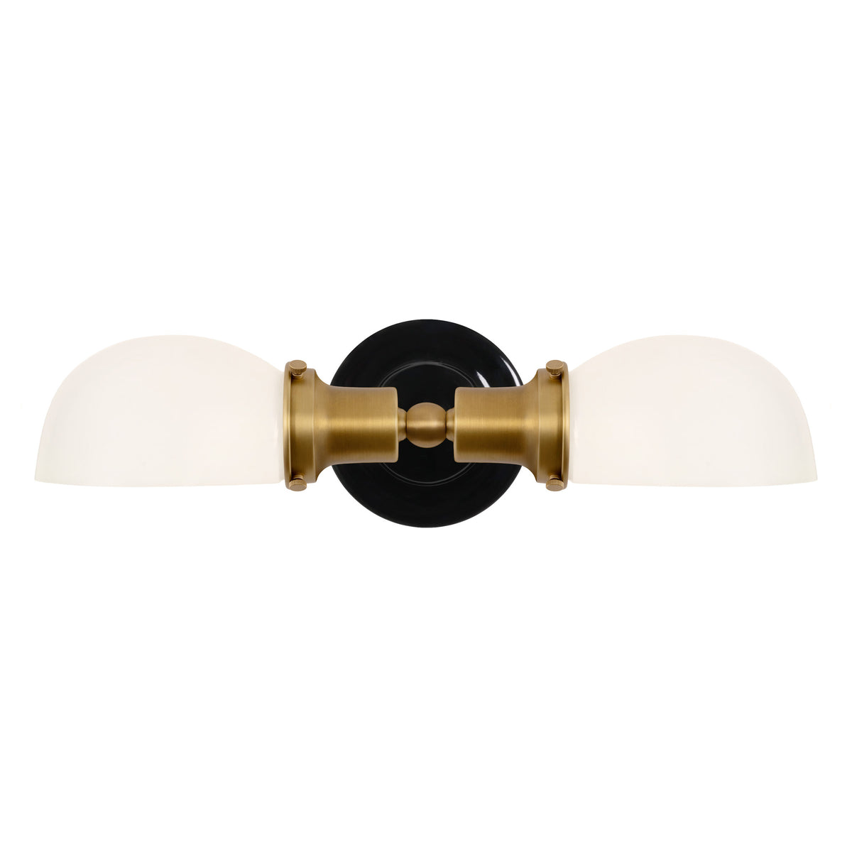 Archie Double shown in Heirloom Brass with a Gloss Black Ceramic Canopy