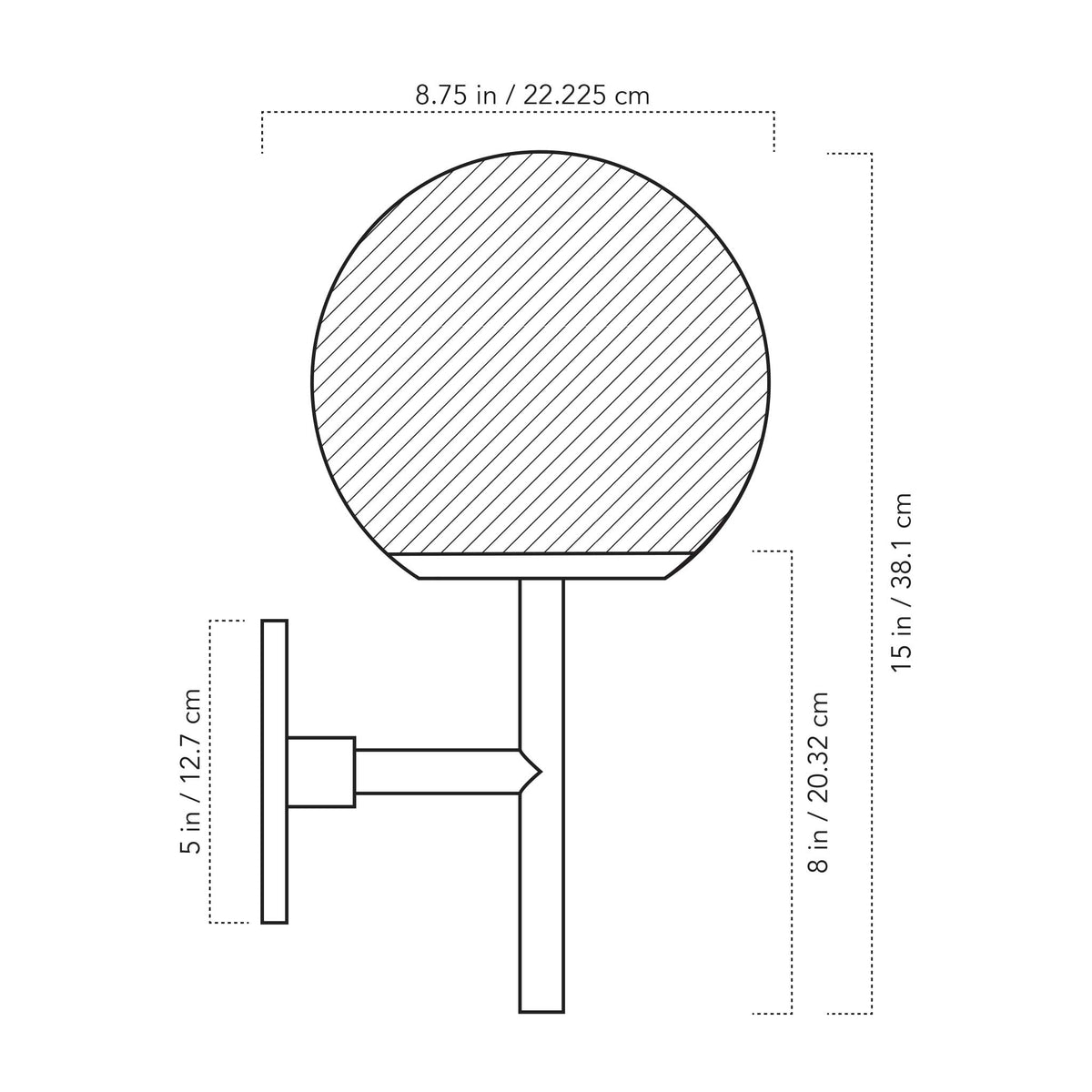 A Technical Drawing Of The Athena Wall Sconce With 8" Globe