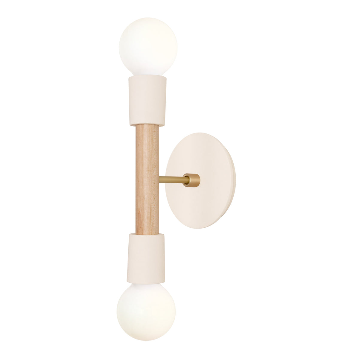 Bailey Sconce shown in Maple and Brass with a Bone Ceramic Canopy