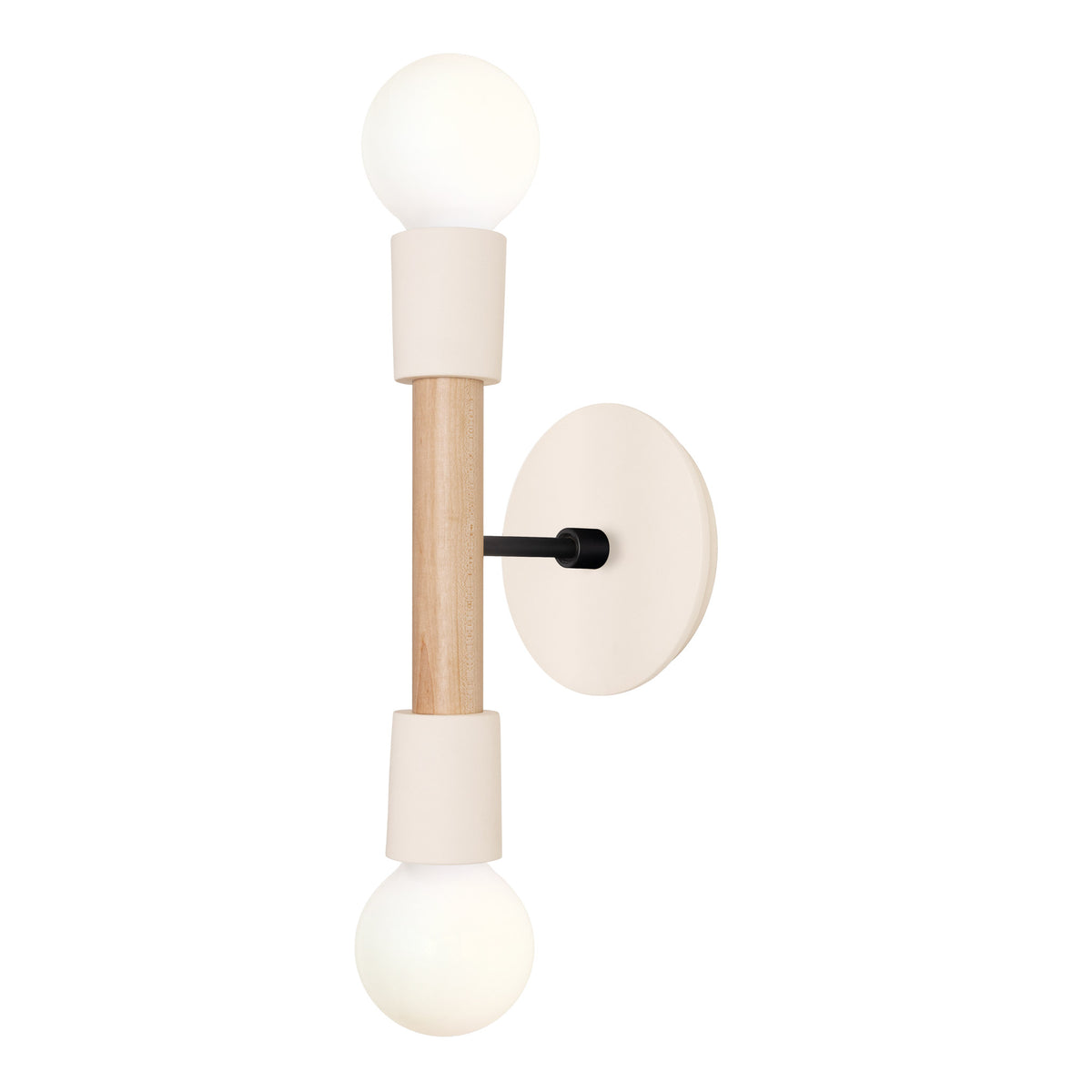 Bailey Sconce shown in Maple and Matte Black with a Bone Ceramic Canopy
