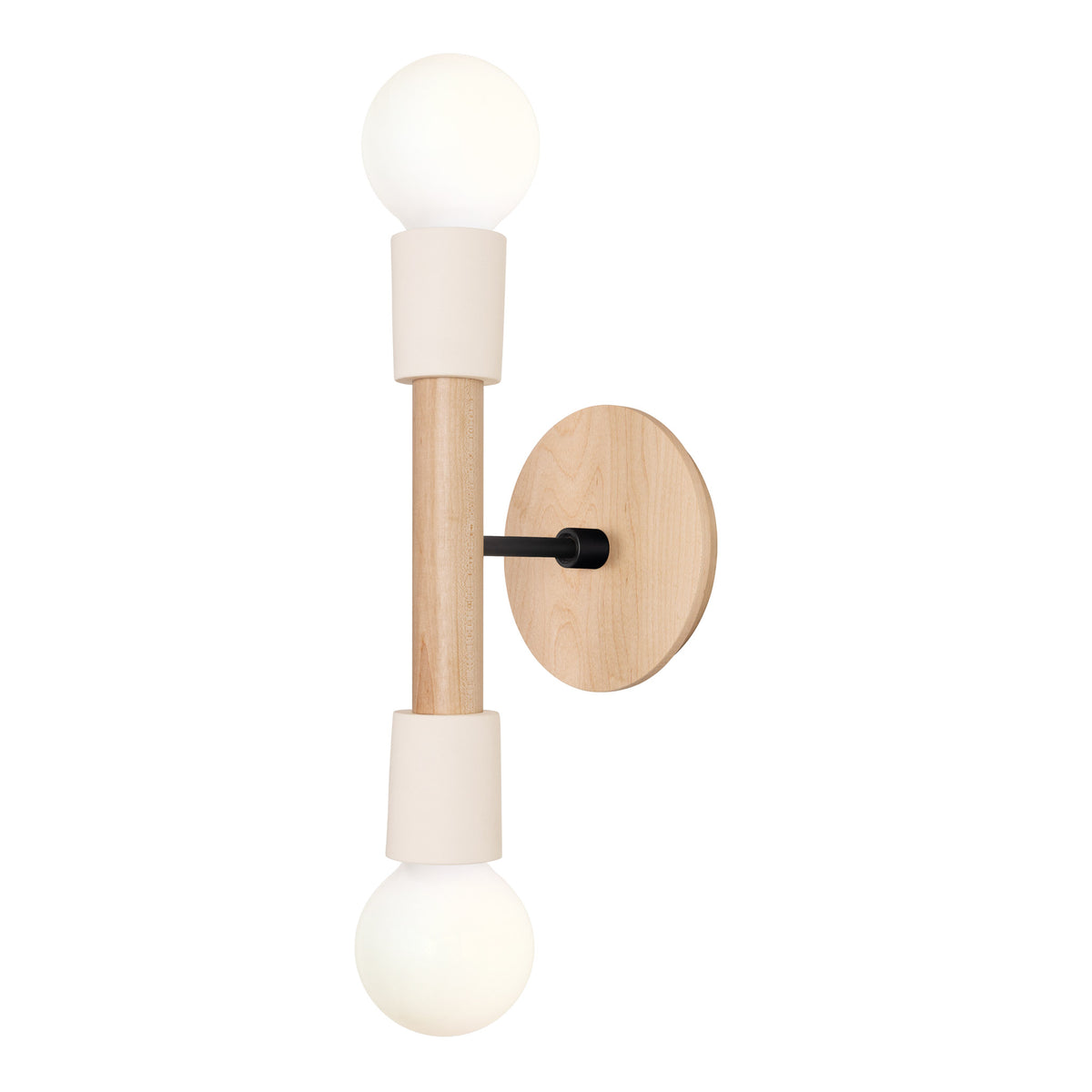 Bailey Sconce shown in Maple and Matte Black with a Maple Wood Canopy