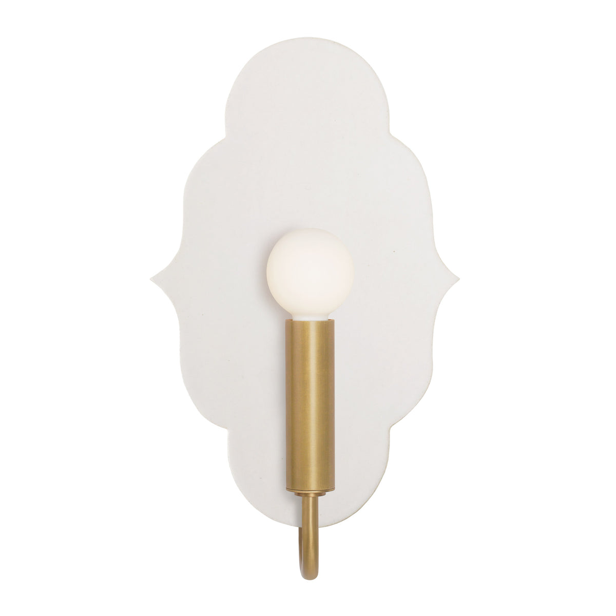 Clare Ceramic Sconce shown in Brass with a Natural White Glaze 