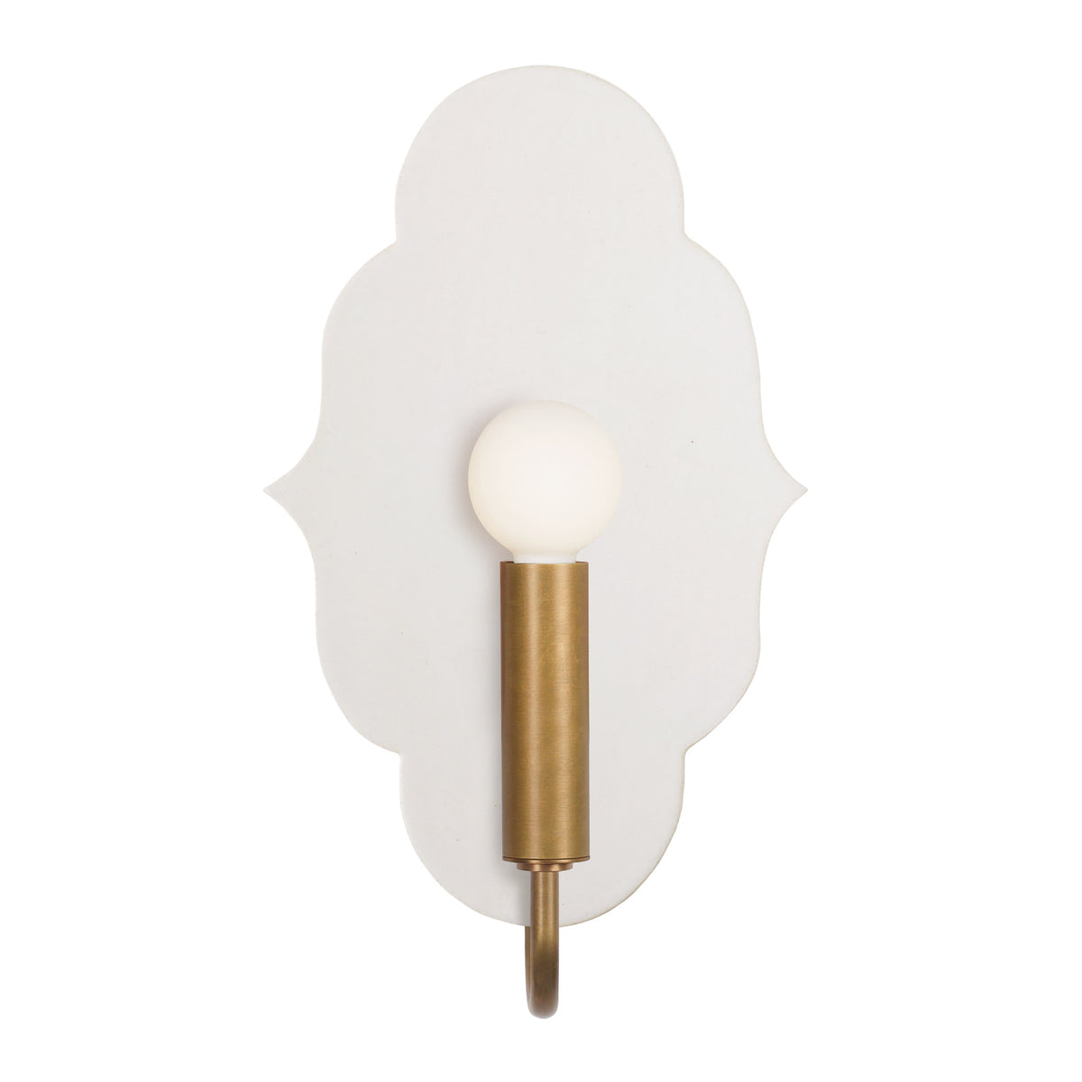 Clare Ceramic Sconce shown in Heirloom Brass with a Natural White Glaze 
