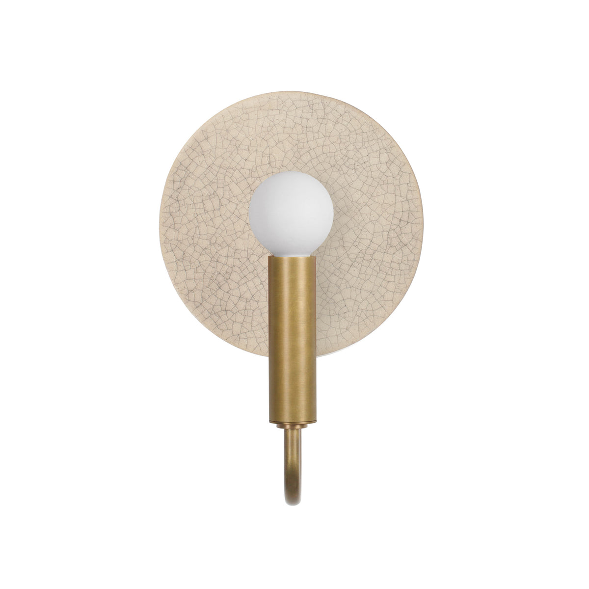 Edith ADA Sconce shown in Heirloom Brass with a Gloss Crackle Glaze Ceramic Canopy