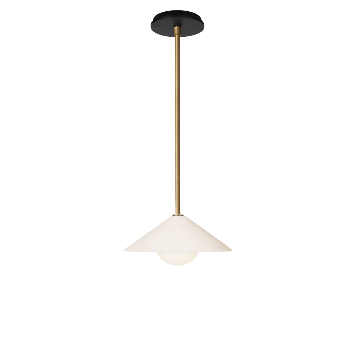 Elvia Pendant shown in Heirloom Brass with a Black Stained Wood canopy