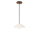 Elvia Pendant shown in Heirloom Brass with a Walnut Wood canopy