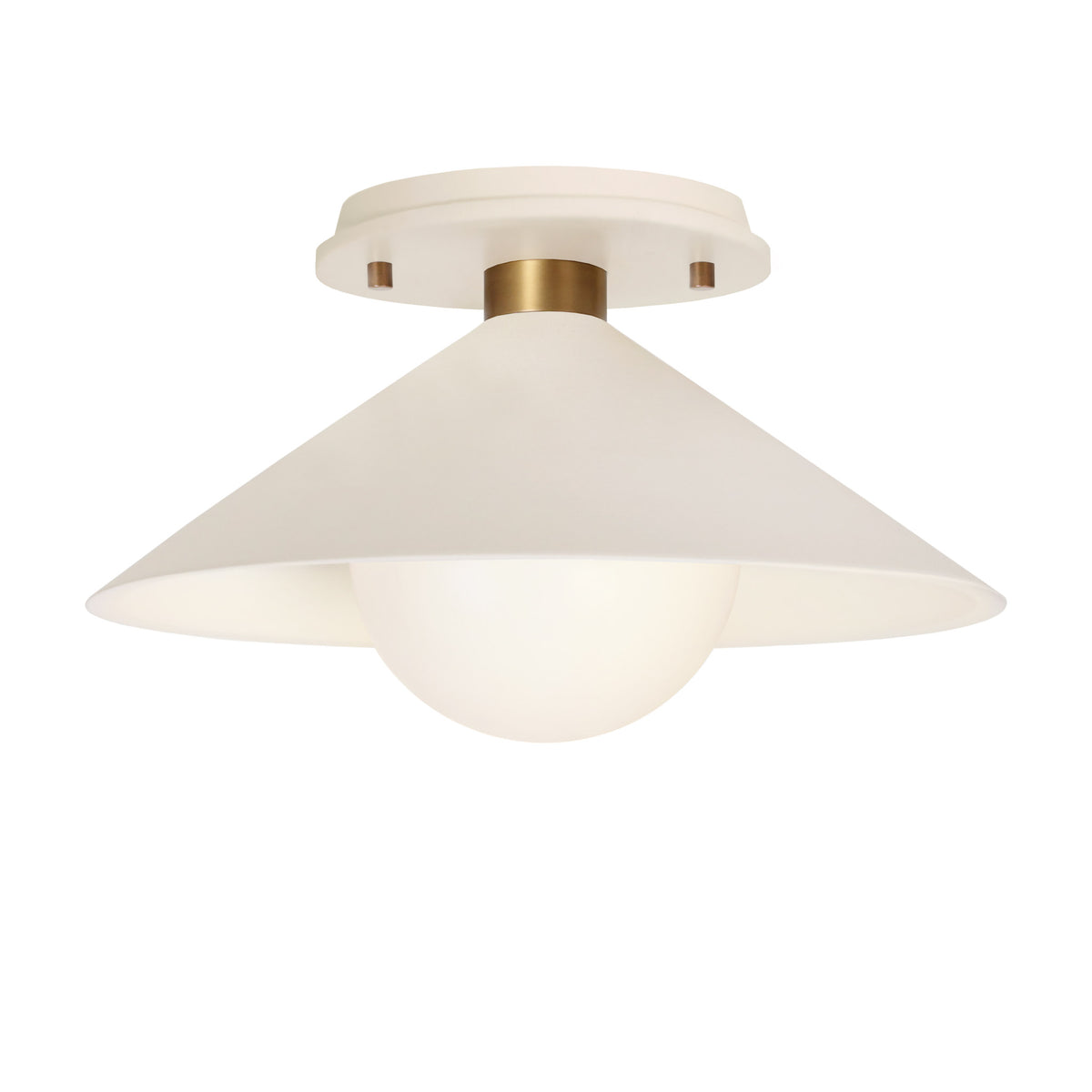 Elvia Surface shown in Heirloom Brass with a Bone Ceramic canopy