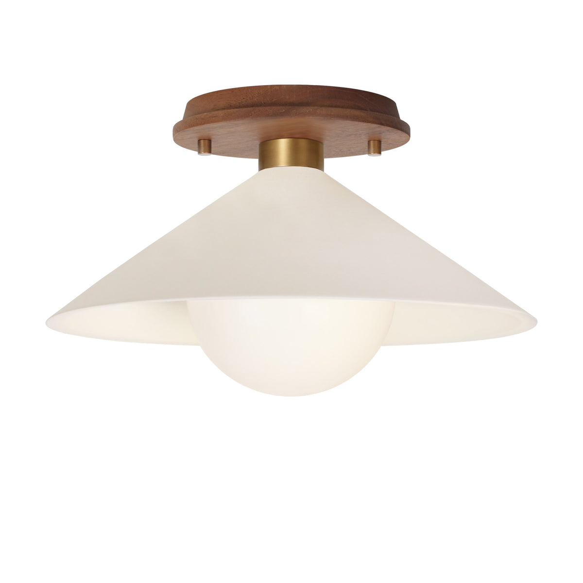 Elvia Surface shown in Heirloom Brass with a Walnut Wood canopy