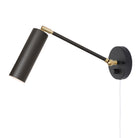 Fjord Spot Single Articulated shown in Matte Black and Brass with a Backplate Dimmer Switch and White Cord