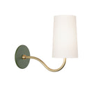 Genevieve Sconce shown in Brass with a Secret Garden Green canopy