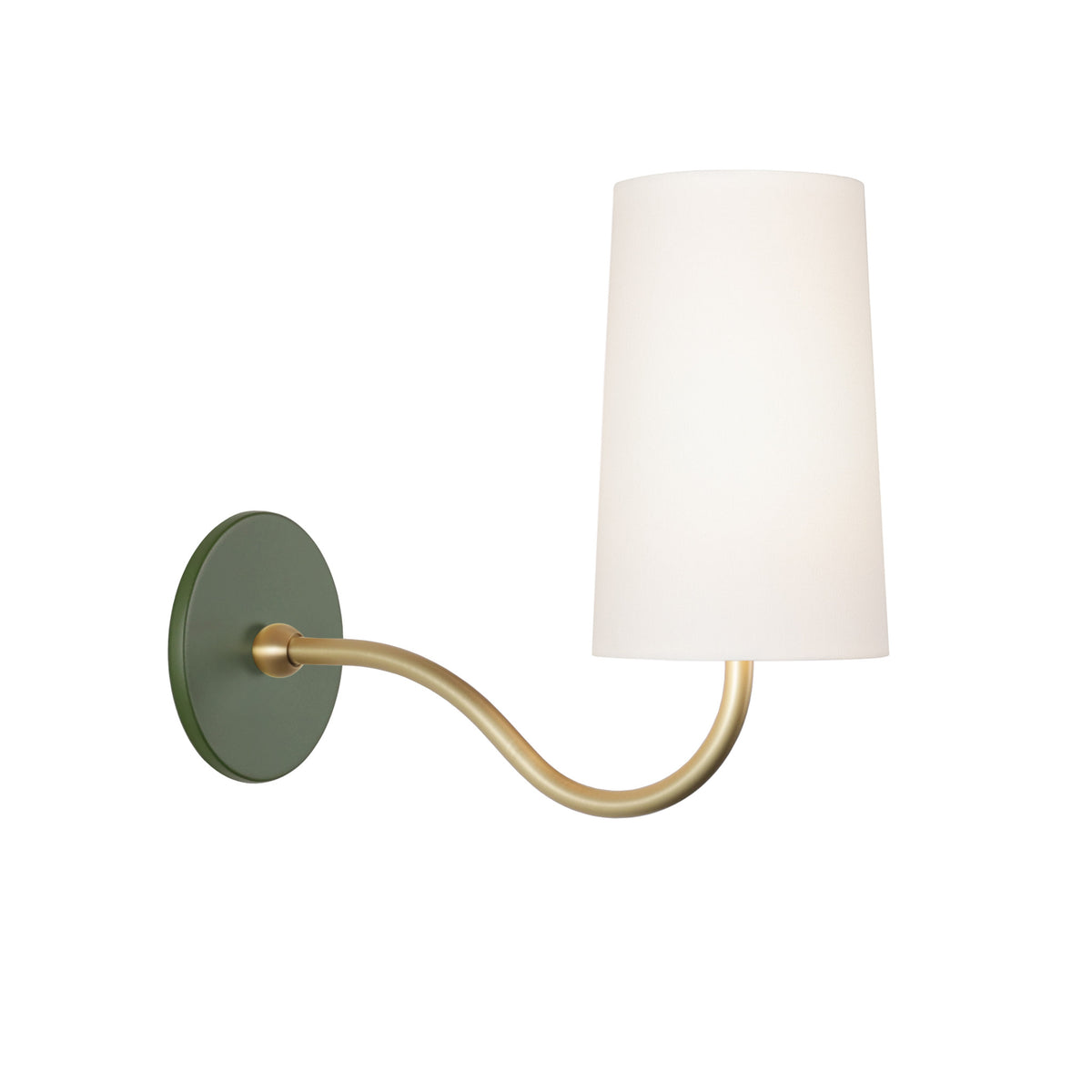 Genevieve Sconce shown in Brass with a Secret Garden Green canopy
