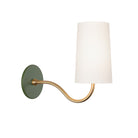 Genevieve Sconce shown in Heirloom Brass with a Secret Garden Green canopy