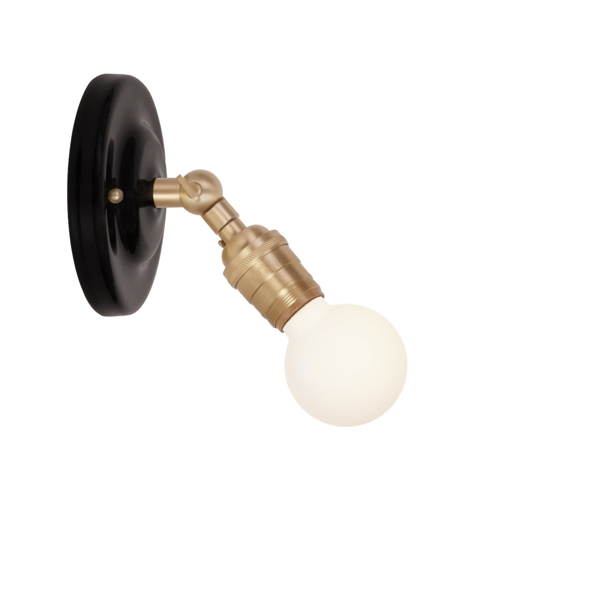 Grace Flush Sconce shown in Brass with a Gloss Black Ceramic canopy and no shade