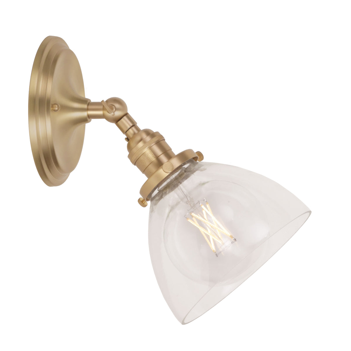 Grace Flush Sconce shown in Brass with a Clear Glass shade