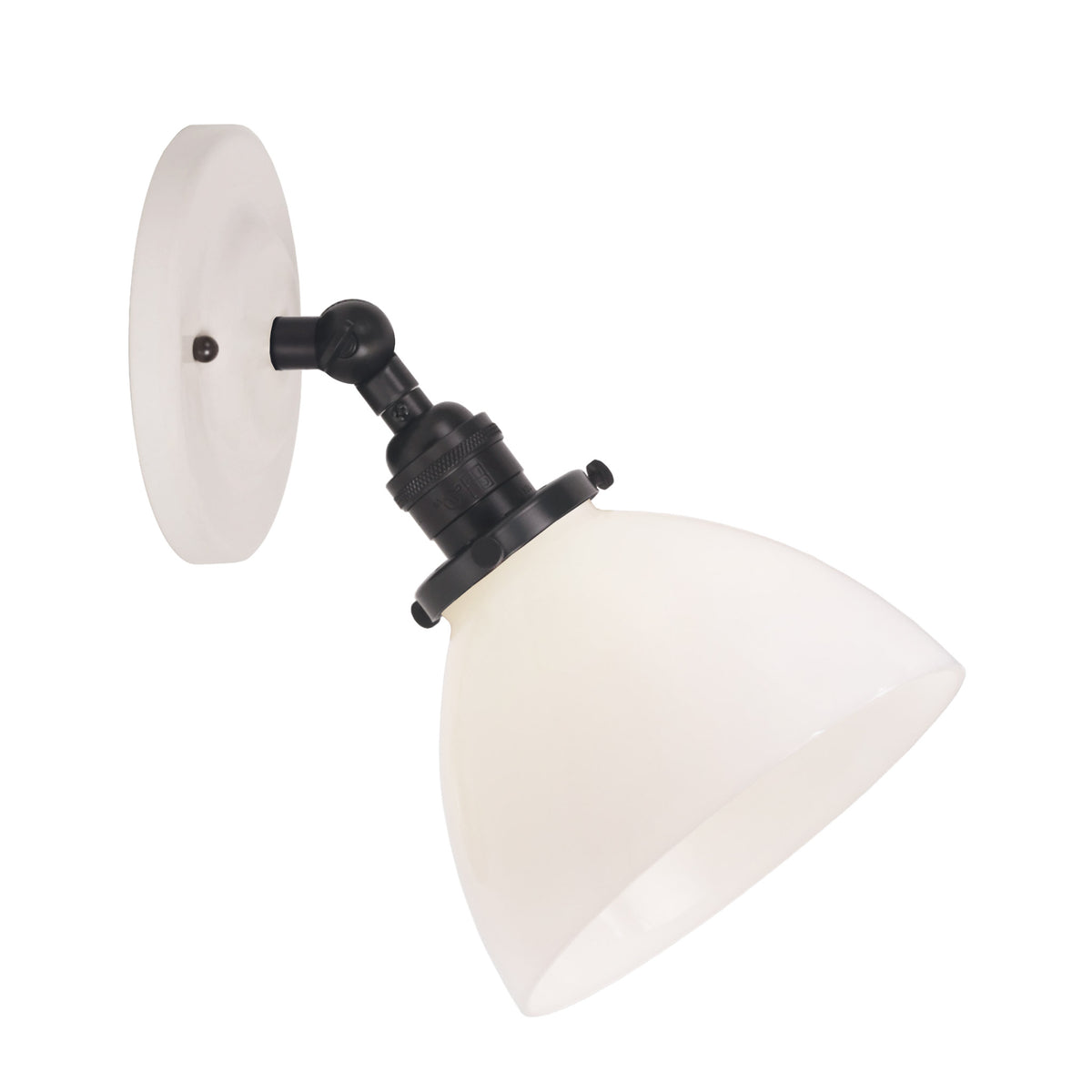 Grace Flush Sconce shown in Graphite Patina with a Gloss White Ceramic canopy and Opal Glass shade