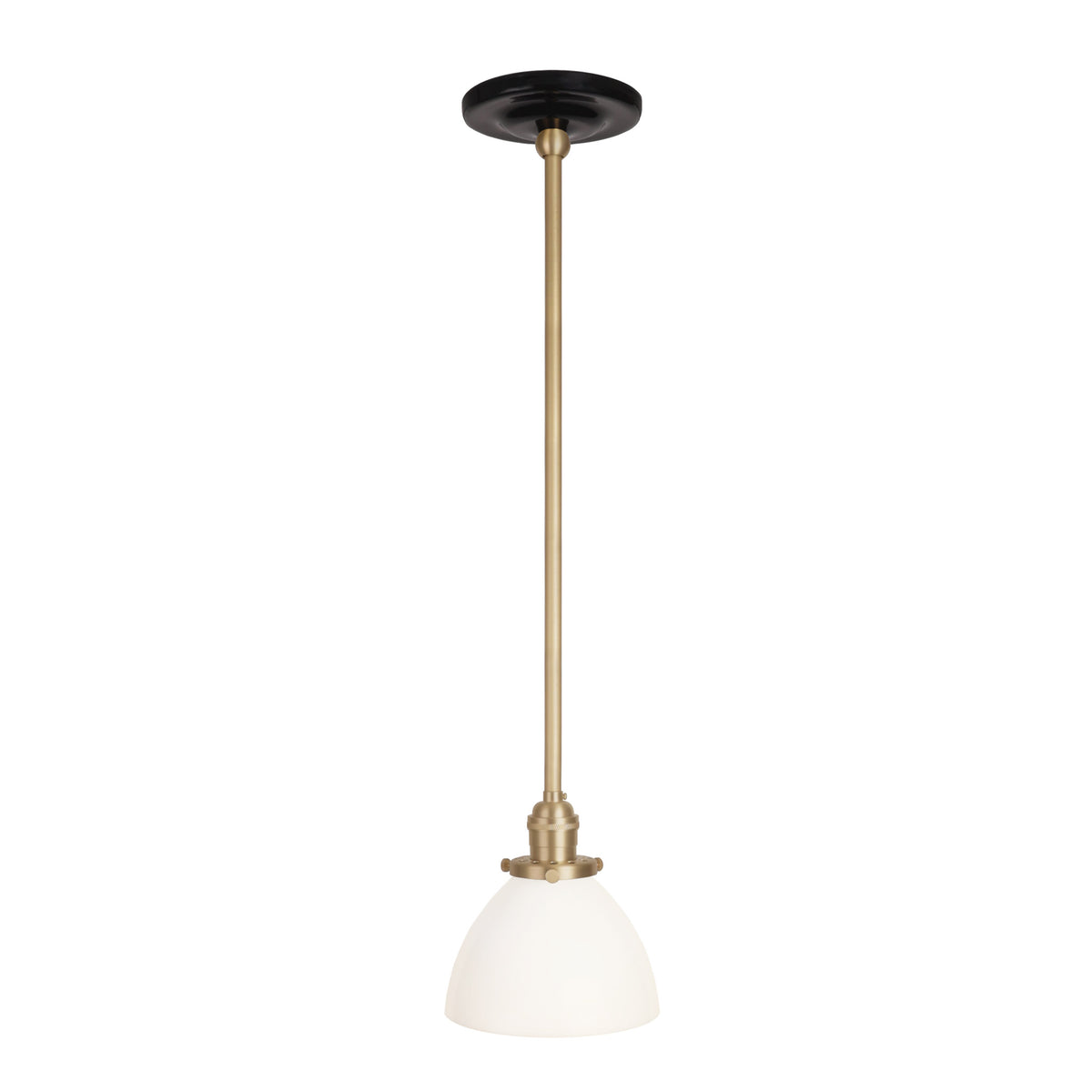 Grace Rod Pendant shown in Brass with a Gloss Black Ceramic canopy