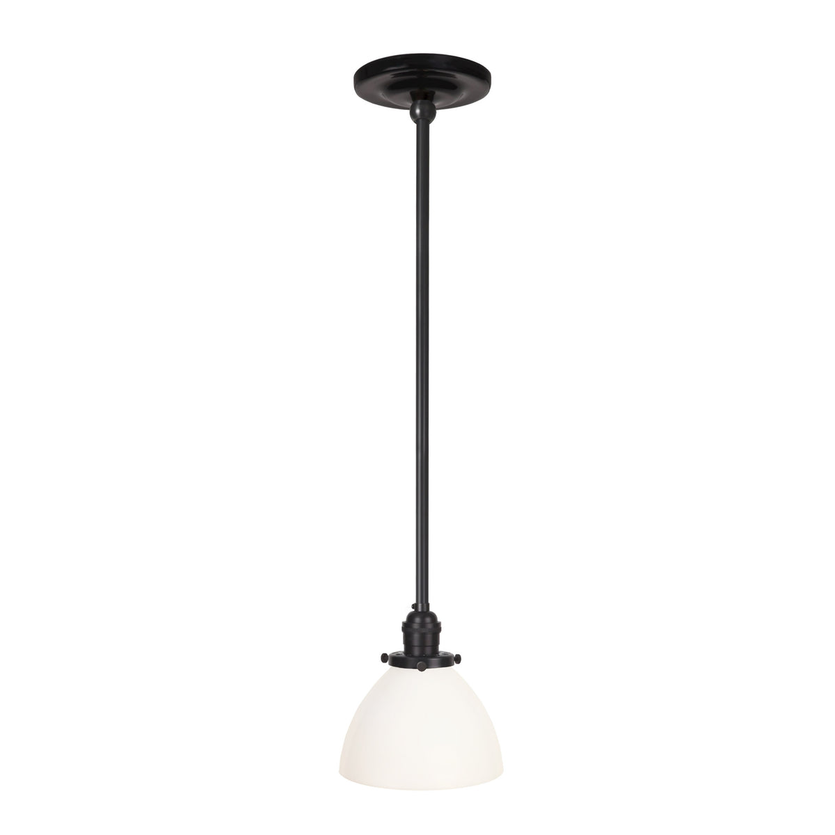 Grace Rod Pendant shown in Graphite Patina with a Gloss Black Ceramic canopy