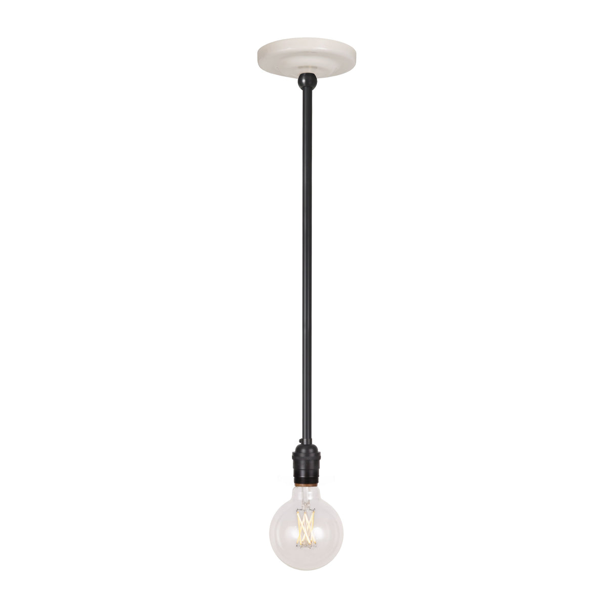 Grace Rod Pendant shown in Graphite Patina with a Gloss White Ceramic canopy