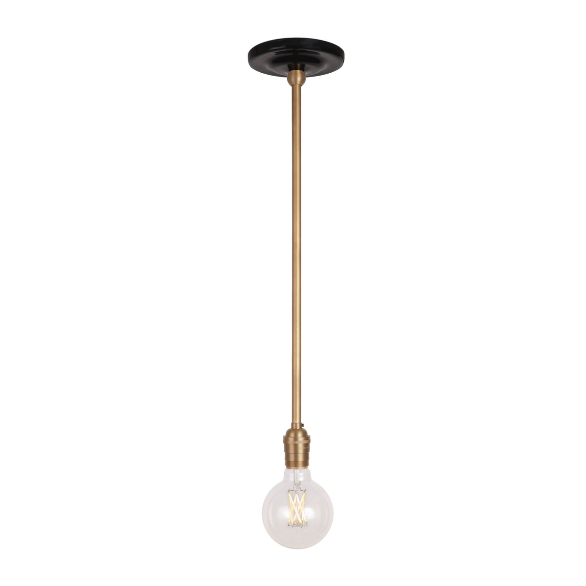 Grace Rod Pendant shown in Heirloom Brass with a Gloss Black Ceramic canopy