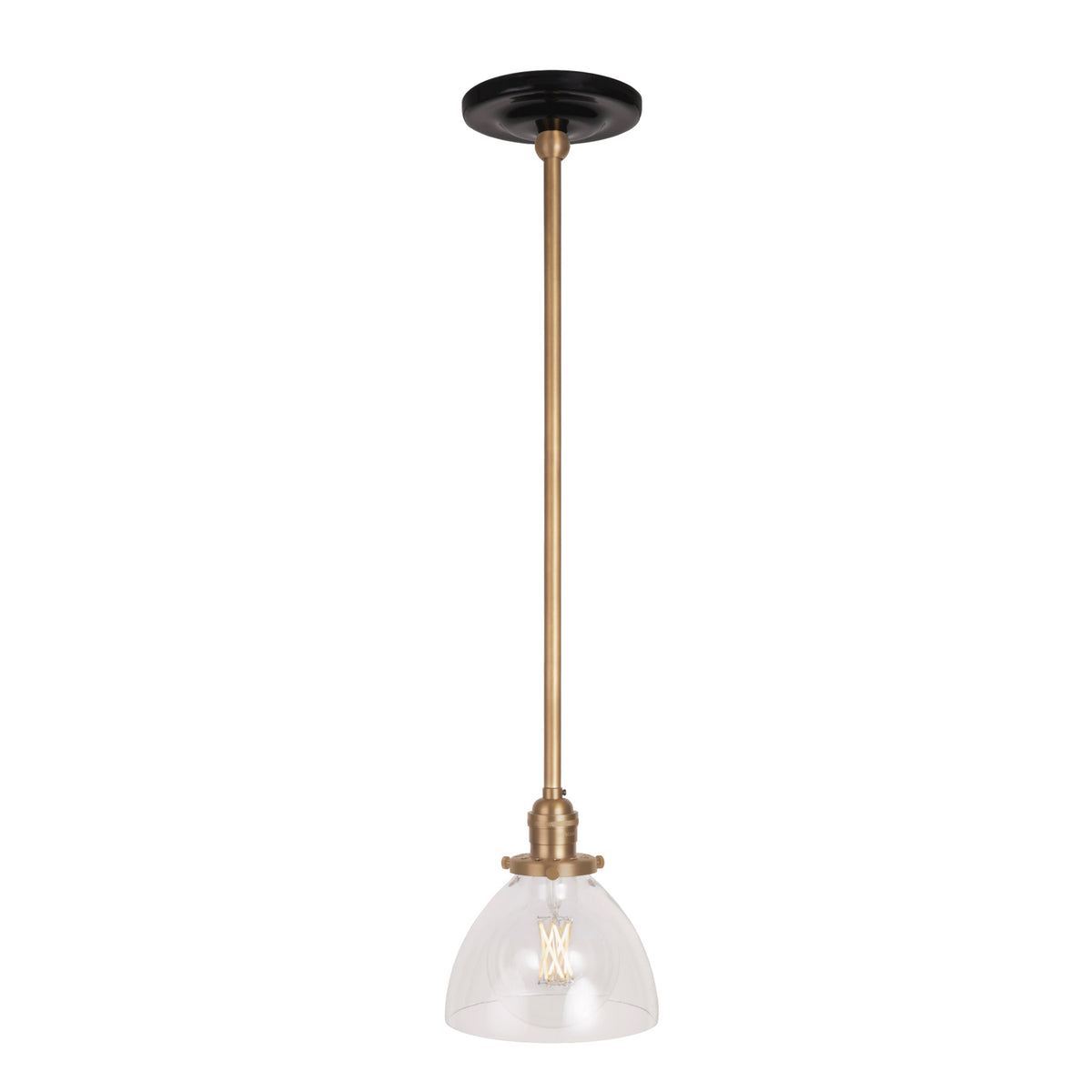 Grace Rod Pendant shown in Heirloom Brass with a Gloss Black Ceramic canopy