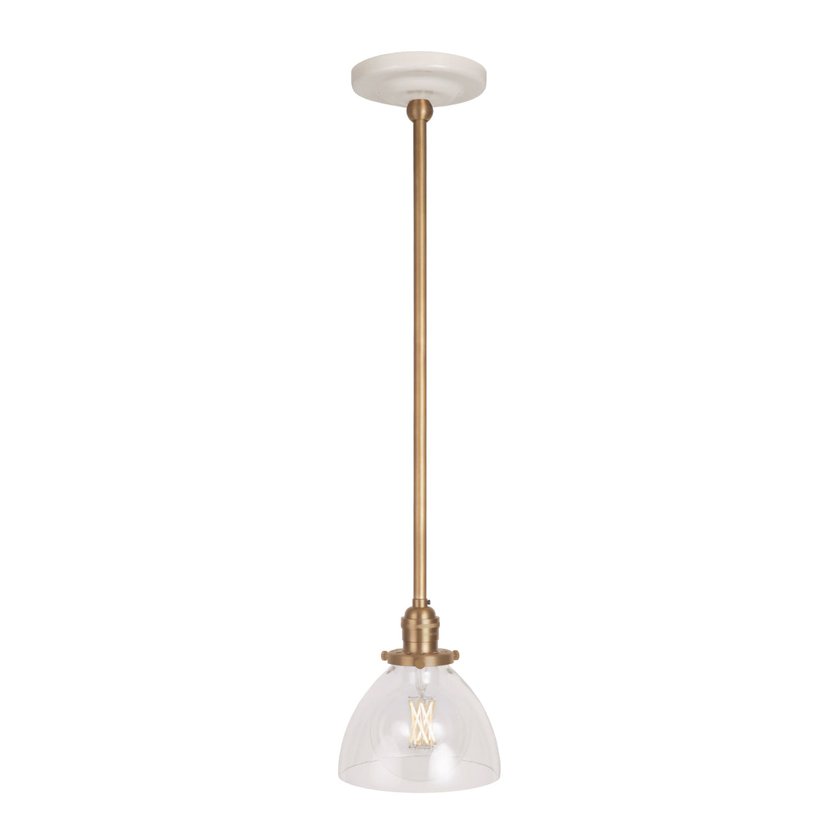 Grace Rod Pendant shown in Heirloom Brass with a Gloss White Ceramic canopy
