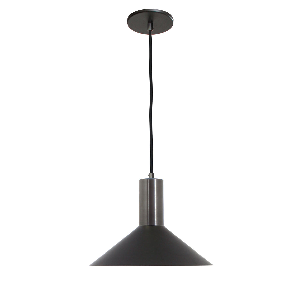 June Cord Pendant shown in Matte Black with Graphite Patina and a Black cloth cord