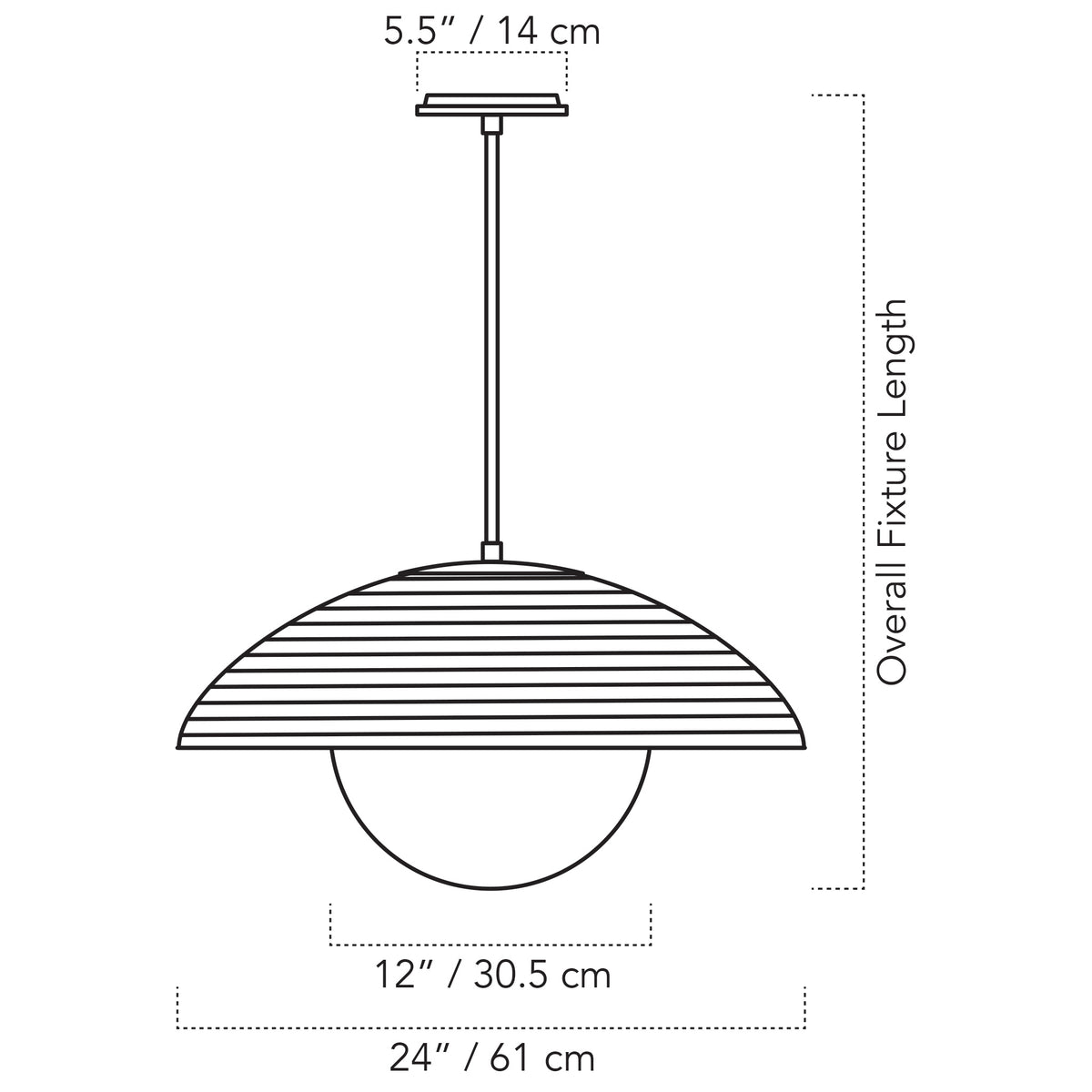 Cedar & Moss Maru Pendant drawing with dimensions