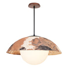 Maru Pendant with a Kakishibu Shade shown in Matte Black with a Walnut Wood canopy