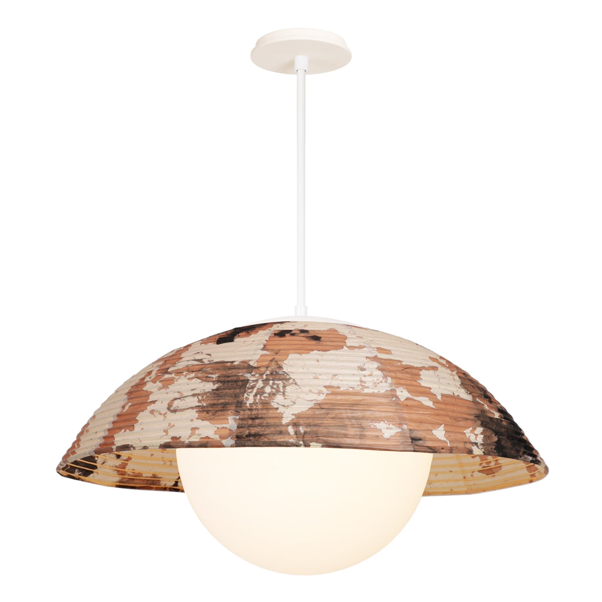Maru Pendant with a Kakishibu Shade shown in White with a Bone Ceramic canopy