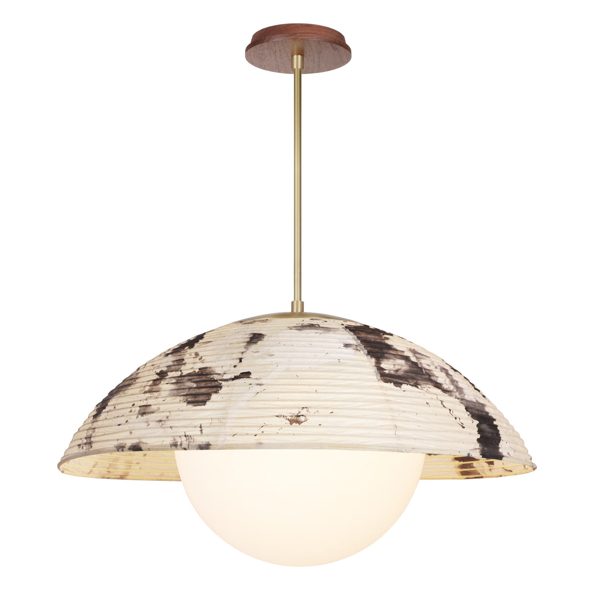 Maru Pendant with a Sumi Shade shown in Brass with a Walnut Wood canopy
