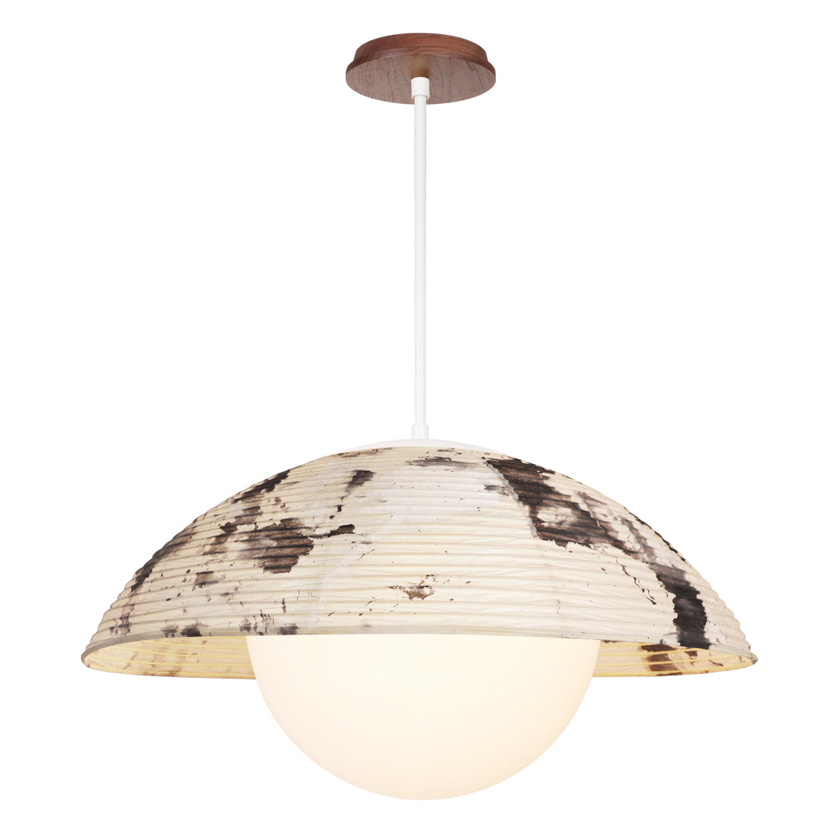 Maru Pendant with a Sumi Shade shown in White with a Walnut Wood canopy