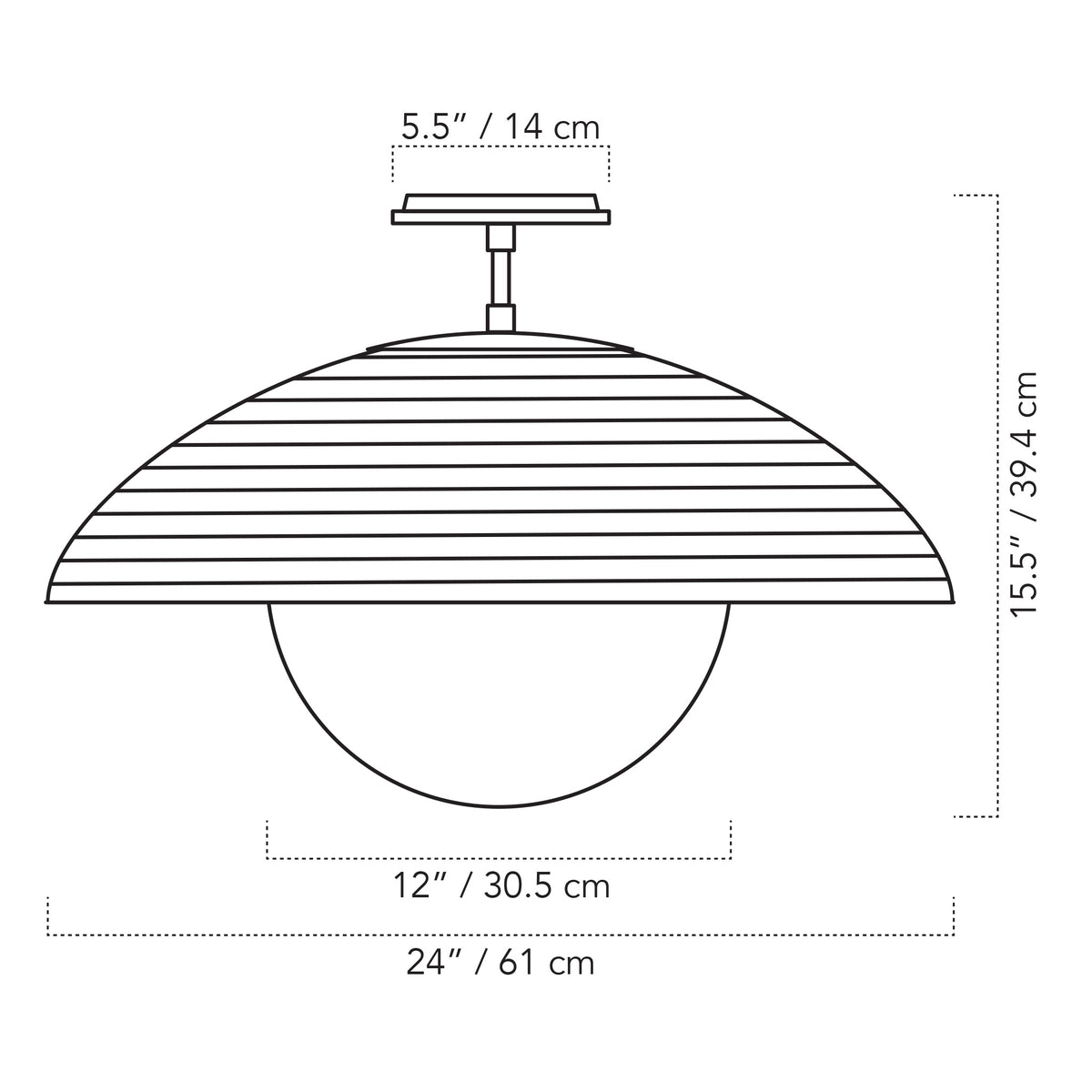 Cedar & Moss Maru Surface semi-flush mount drawing with dimensions