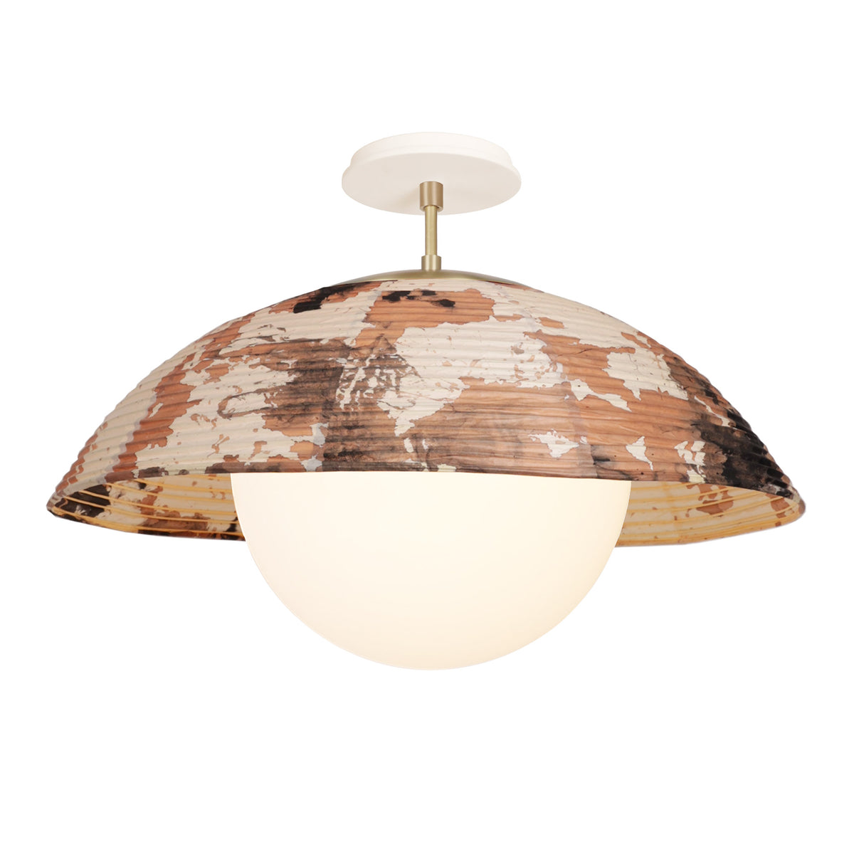 Maru Surface with a hand-painted chōchin washi shade shown in Kakishibu with Brass and a Bone Ceramic canopy