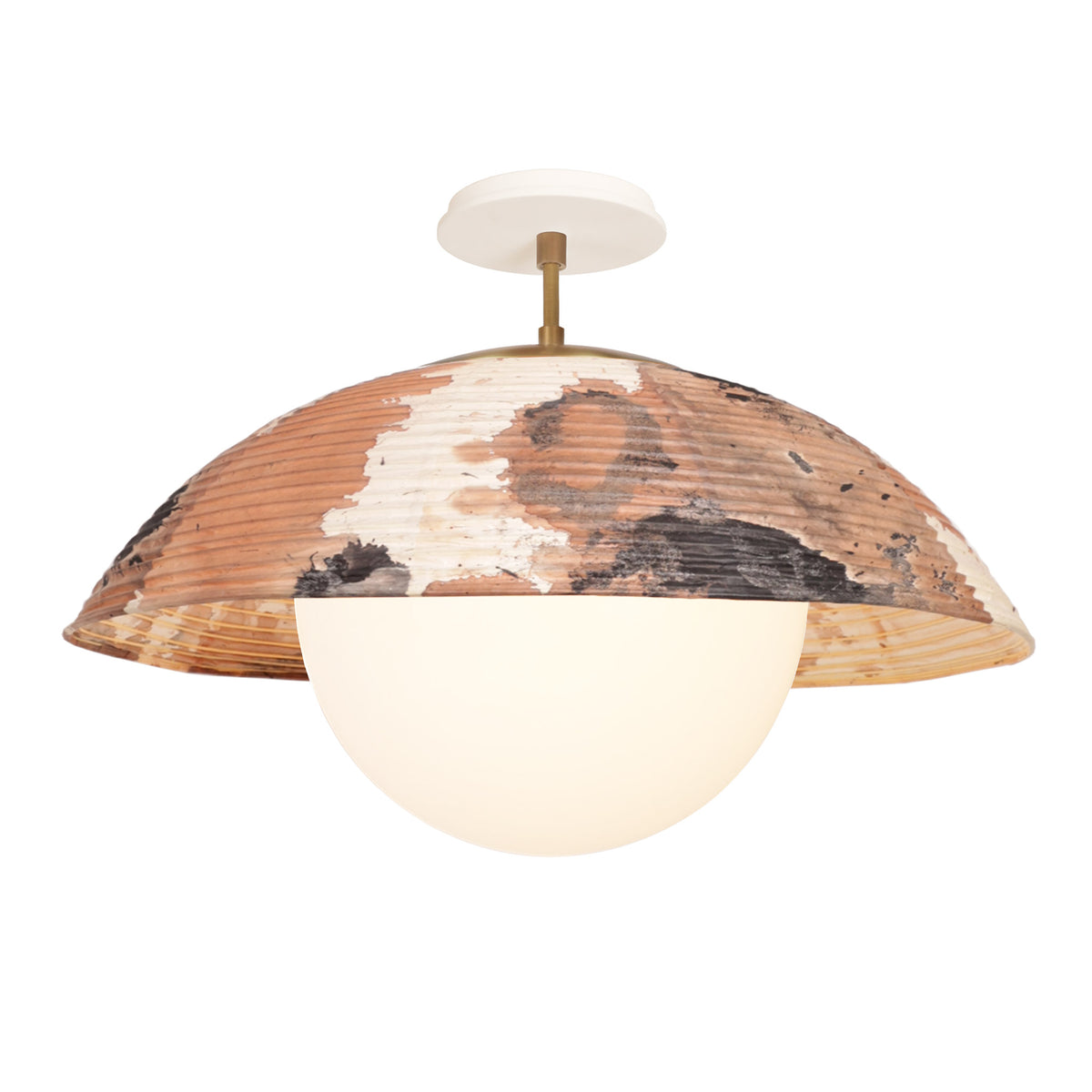 Maru Surface with a hand-painted chōchin washi shade shown in Kakishibu with Heirloom Brass and a Bone Ceramic canopy