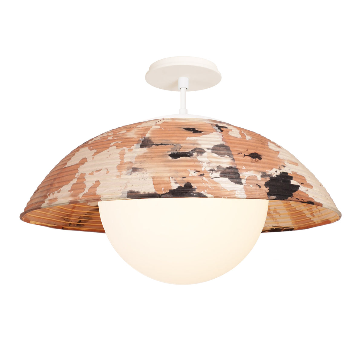 Maru Surface with a hand-painted chōchin washi shade shown in Kakishibu with White and a Bone Ceramic canopy