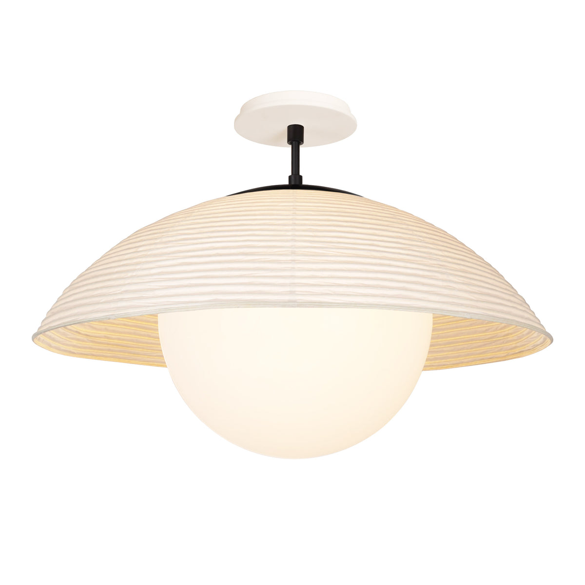 Maru Surface with a Natural shade shown in Matte Black with a Bone Ceramic canopy