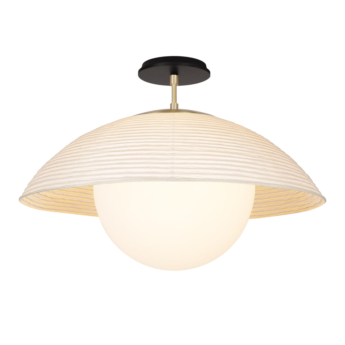 Maru Surface with a Natural shade shown in Brass with a Black Stained Wood canopy