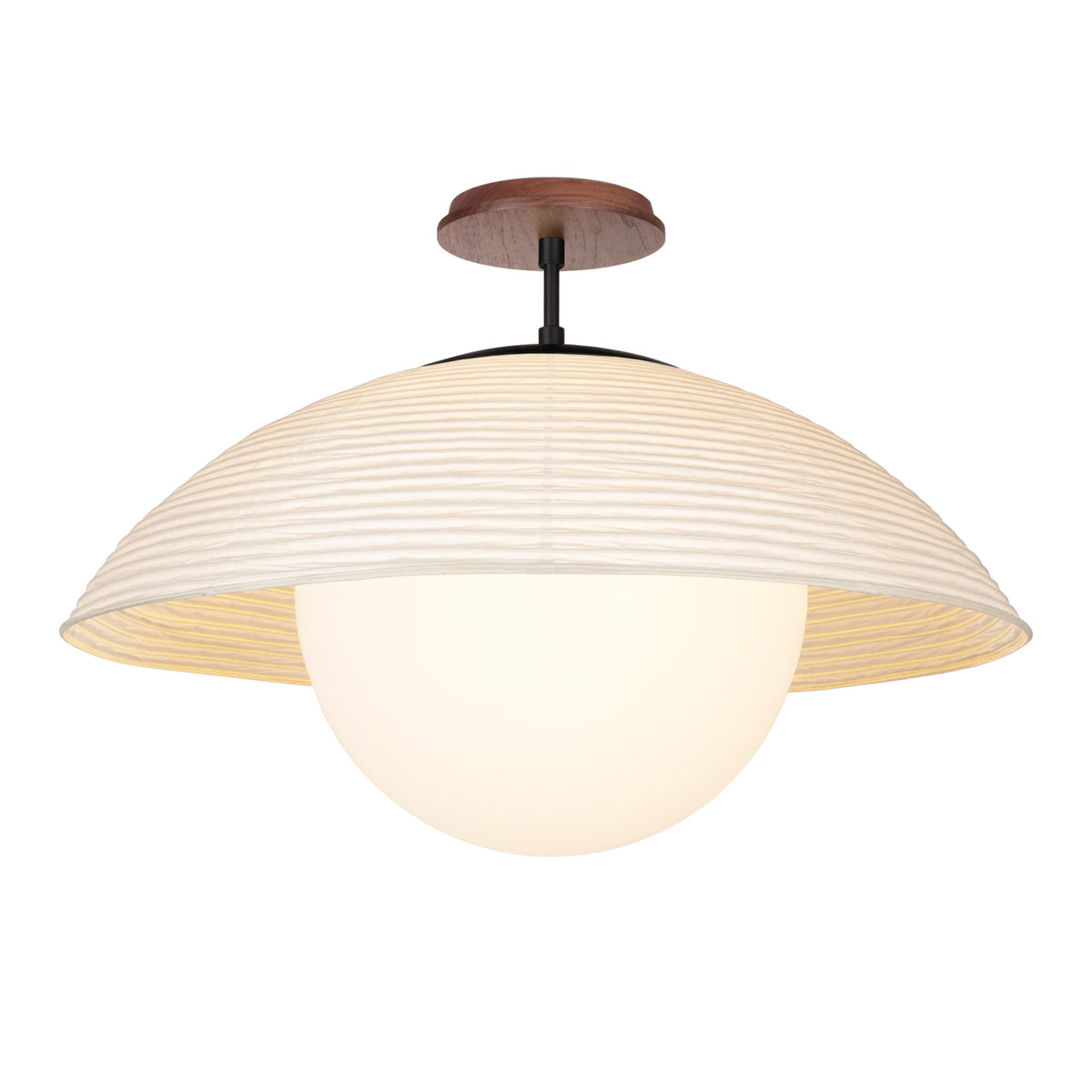 Maru Surface with a Natural shade shown in Matte Black with a Walnut Wood canopy