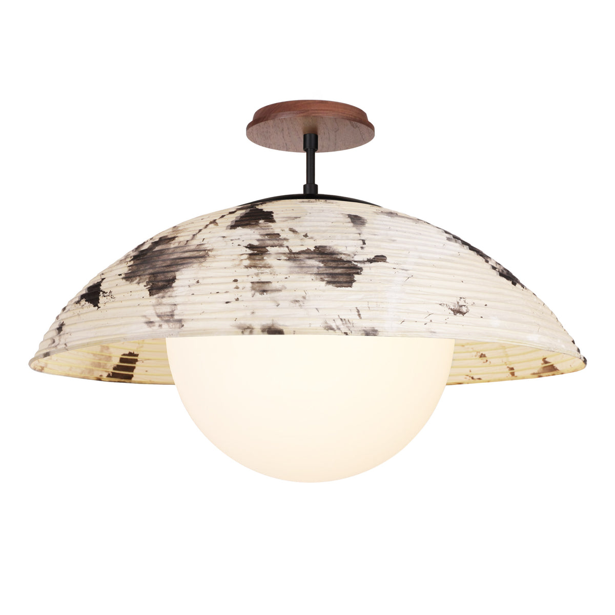 Maru Surface with a Sumi Shade shown in Matte Black with a Walnut Wood canopy